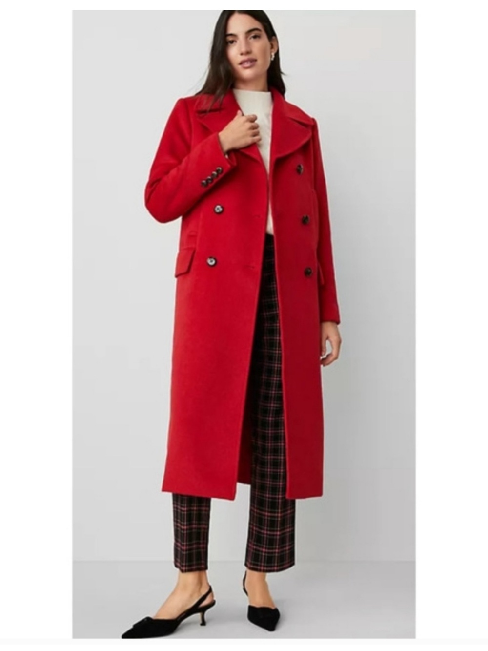 NWT ANN TAYLOR ICONIC RED WOOL BLEND DOUBLE BREASTED DRESS PEACOAT COAT SZ M